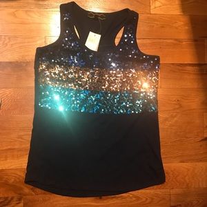 Pink Rose - Sequin Tee  - Navy